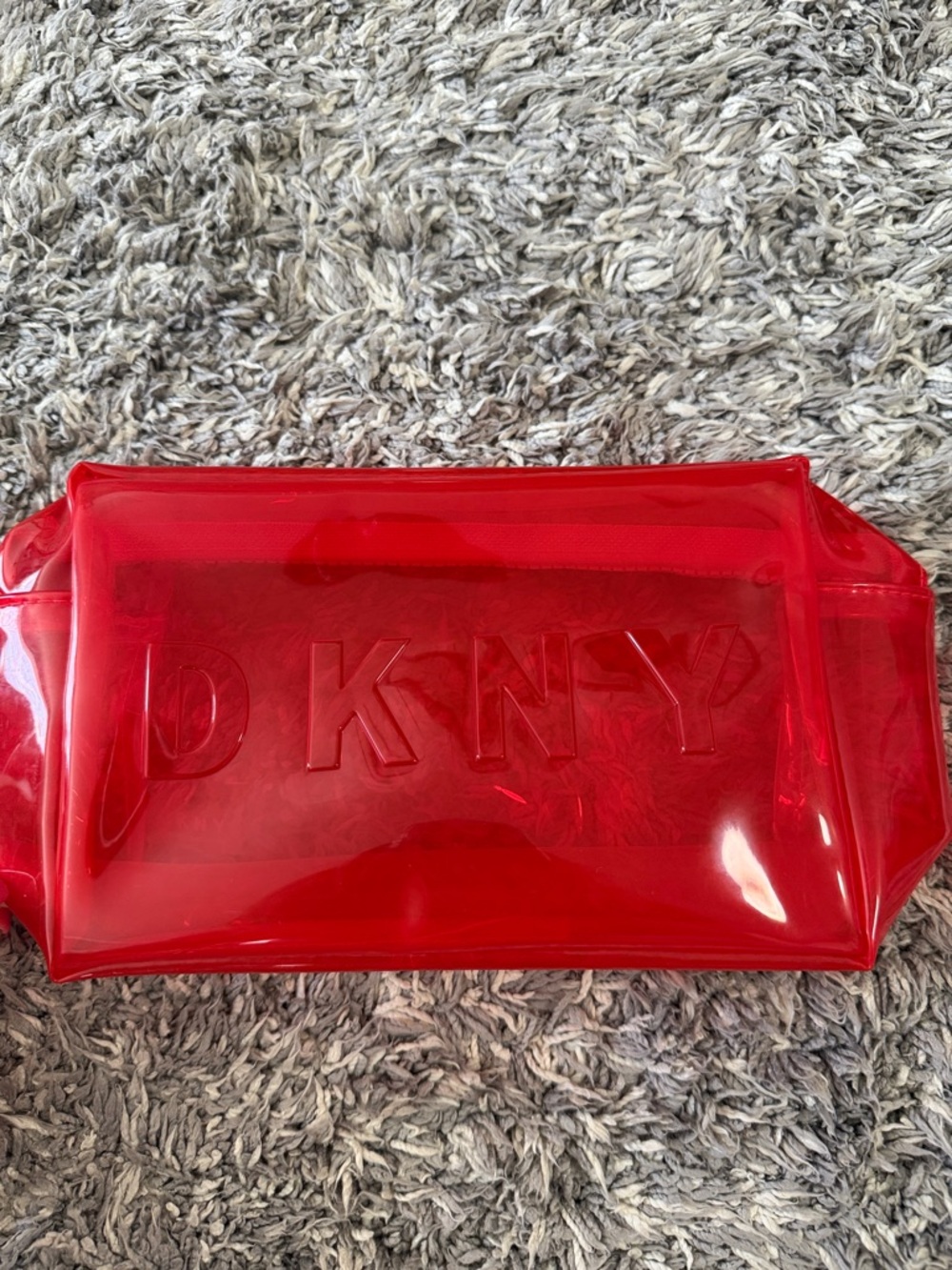 DKNY RED EMBOSSED LOGO COSMETIC POUCH - TRANSLUCENT - LIKE NEW